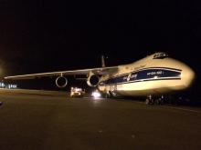 The An-124 carrying LPF refuels on the Azores